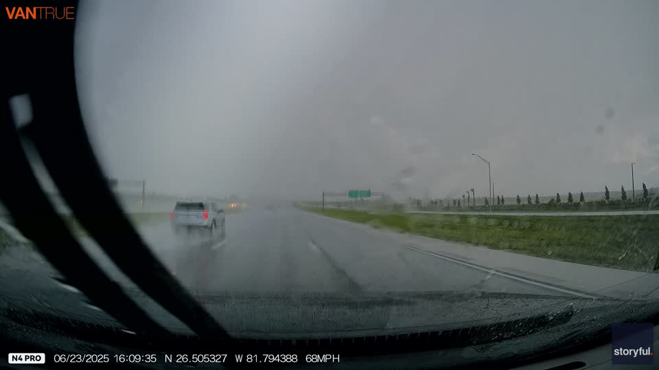 Lightning Strikes Right in Front of Pickup | WeatherBug